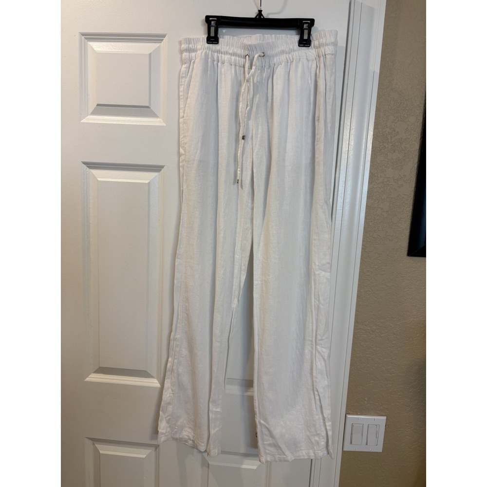 Love Tree White Linen Blend Pants, Medium, Beach Resort
